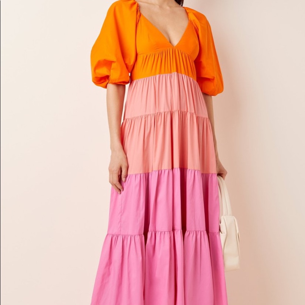 Staud Meadow Tiered Crepe De Chine Maxi Dress
